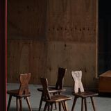 Mid-century Swedish ensemble, set of 4 "Sports Cabin" chairs handmade in pine, 1940s.