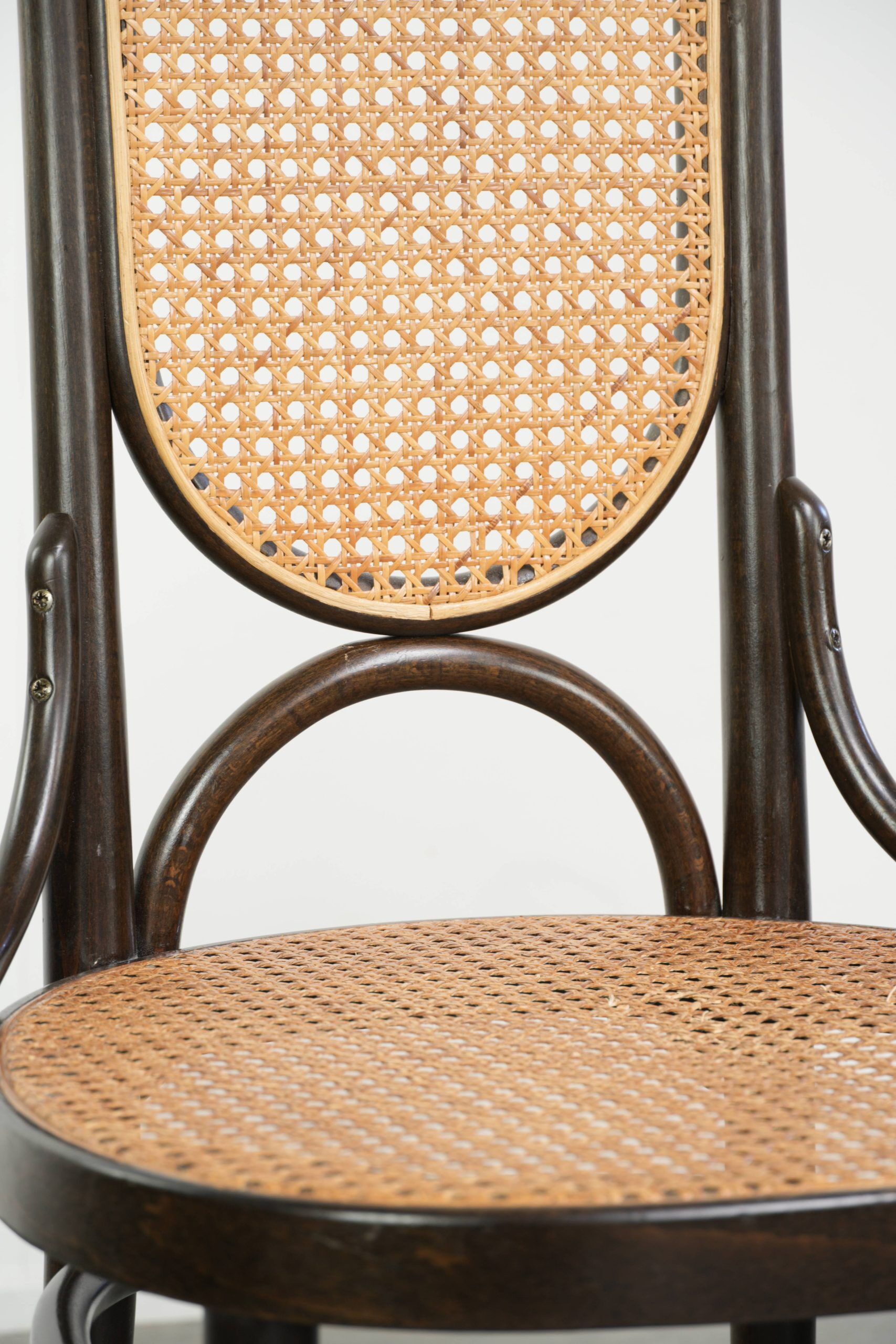 Set of 4 original vintage Thonet design webbing chairs model Long John