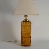 Large Amber Glass Table Lamp by Gustav Leek for Orrefors, 1960s