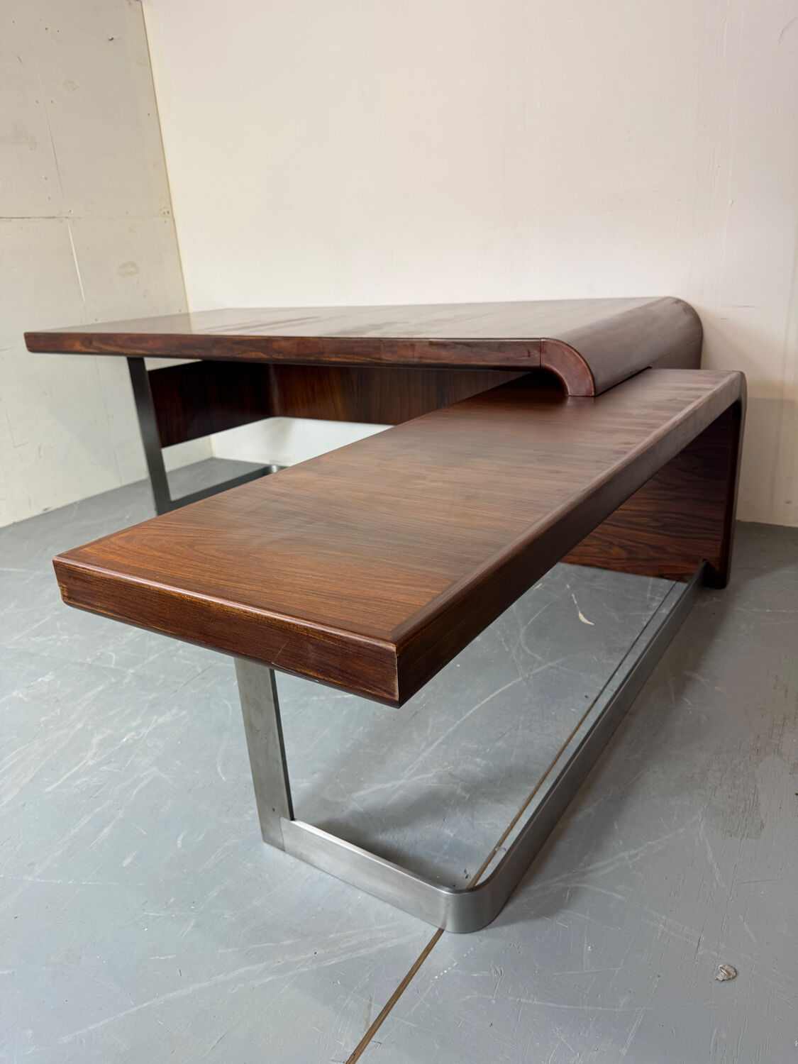 Vintage Danish design mid century wood steel Sibast executive desk