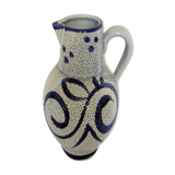Wine or water jug, grey stoneware, blue decor