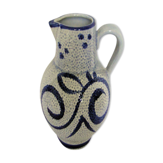 Wine or water jug, grey stoneware, blue decor