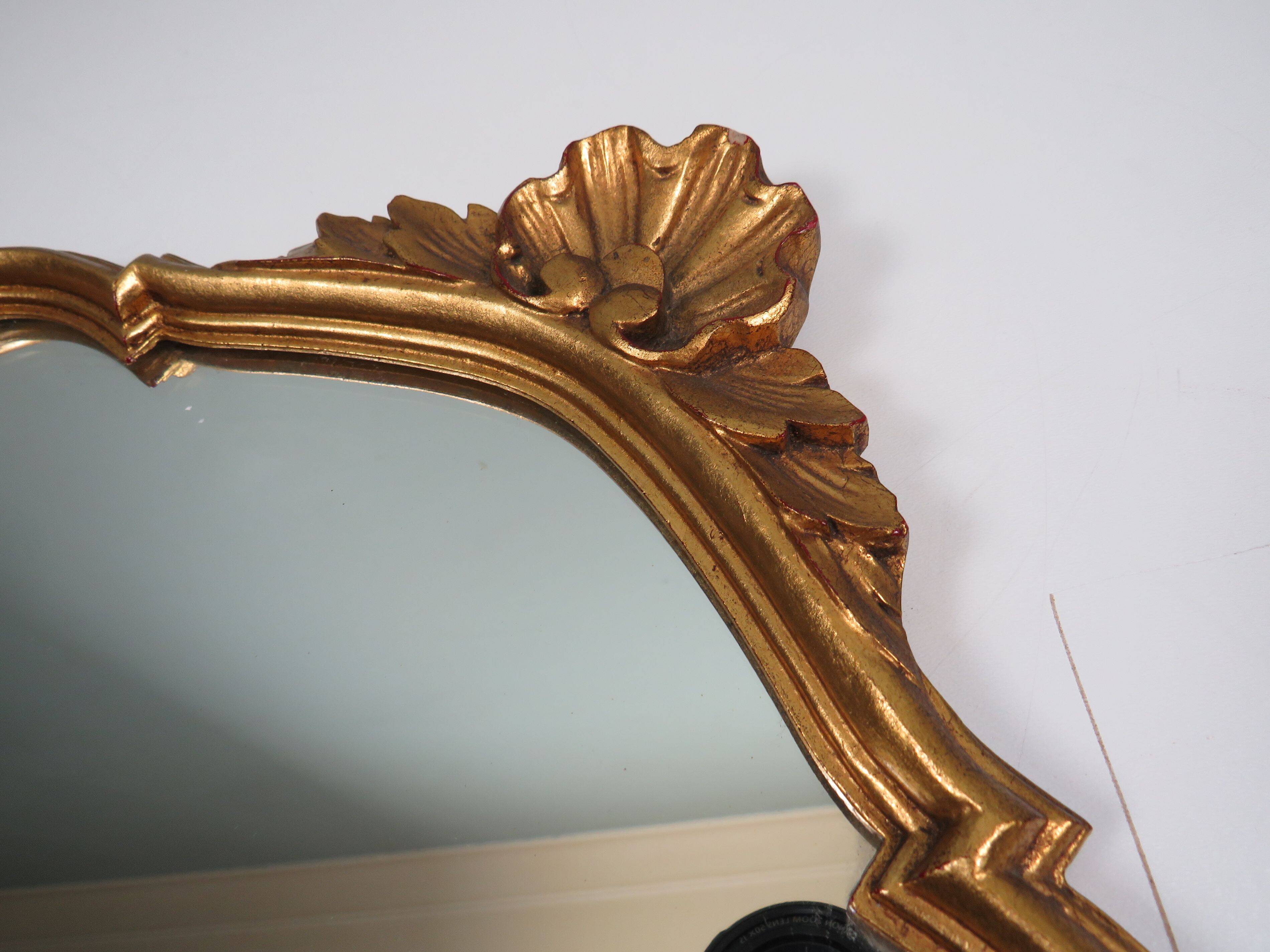 Vintage Hollywood Regency gold mirror, mid-century style, Belgium 1s.