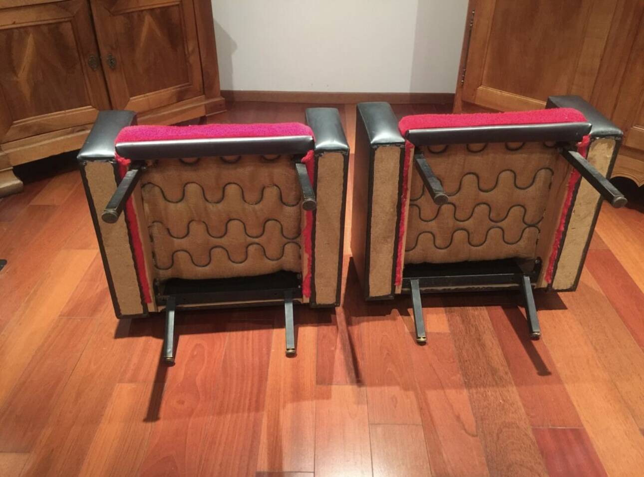 Pair of vintage armchairs in skai and fur