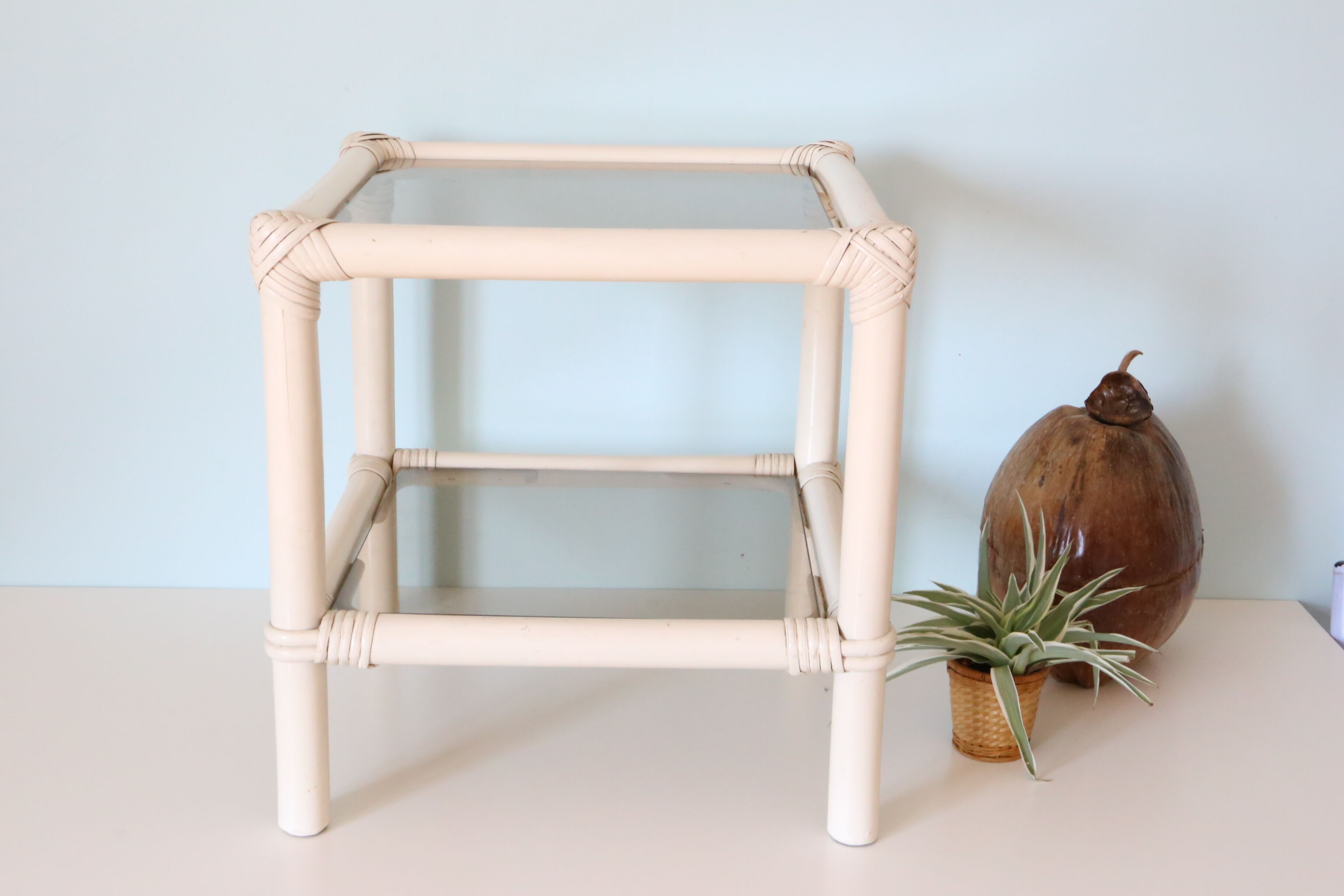 White rattan coffee table