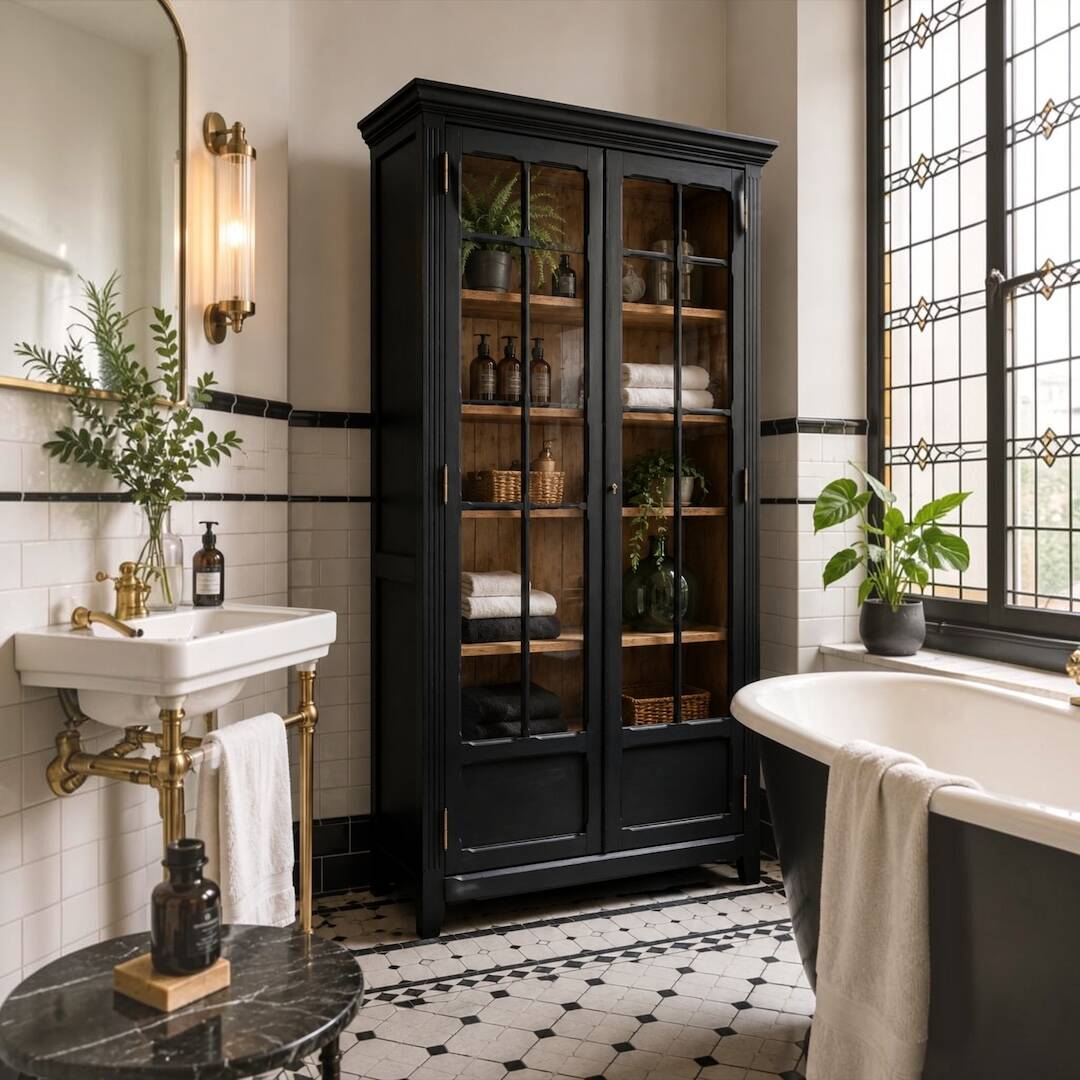 Armoire parisienne noire vitrée rénovée