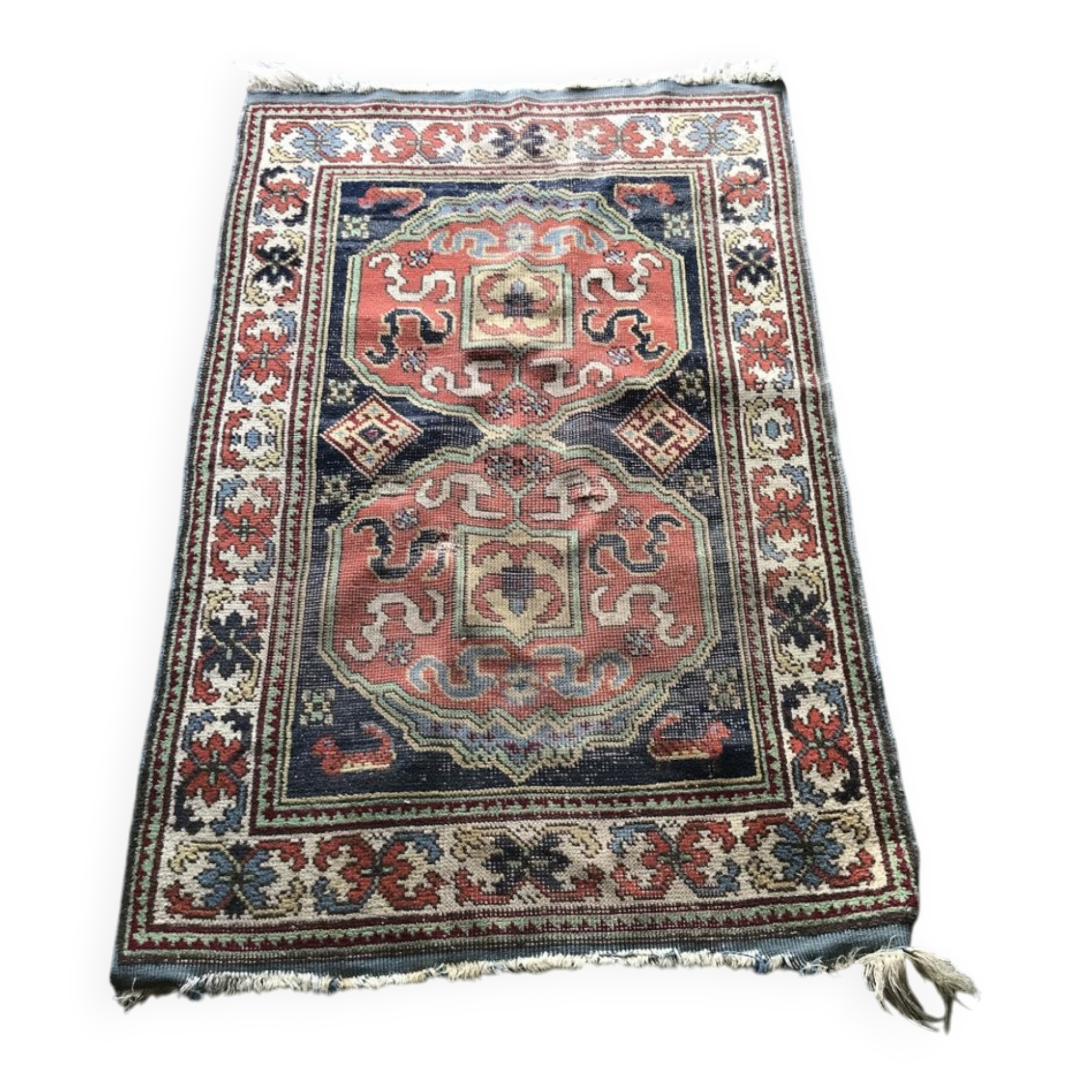 Vintage grey kilim rug in fabric - Hungary, 1930s, double medallion