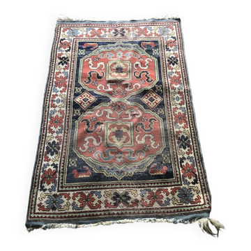 Tapis kilim vintage gris en tissu - Hongrie, années 1930, double médaillon