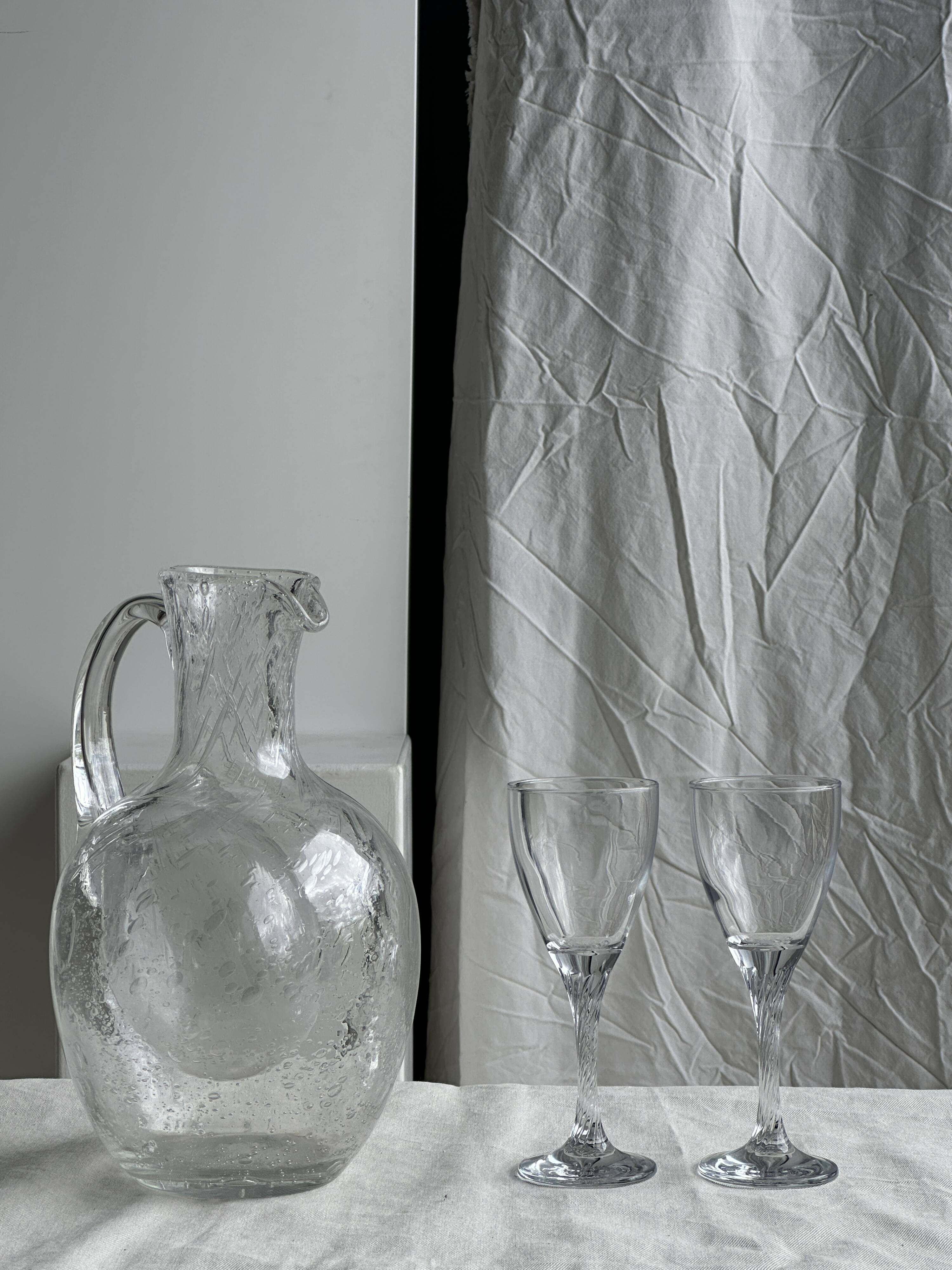 Large blown glass carafe with ice cube compartment Biot