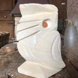 Paire de sculptures, serre-livres hibou vintage en pierre, signés