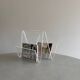 Asymmetrical design magazine rack in transparent acrylic, 70s