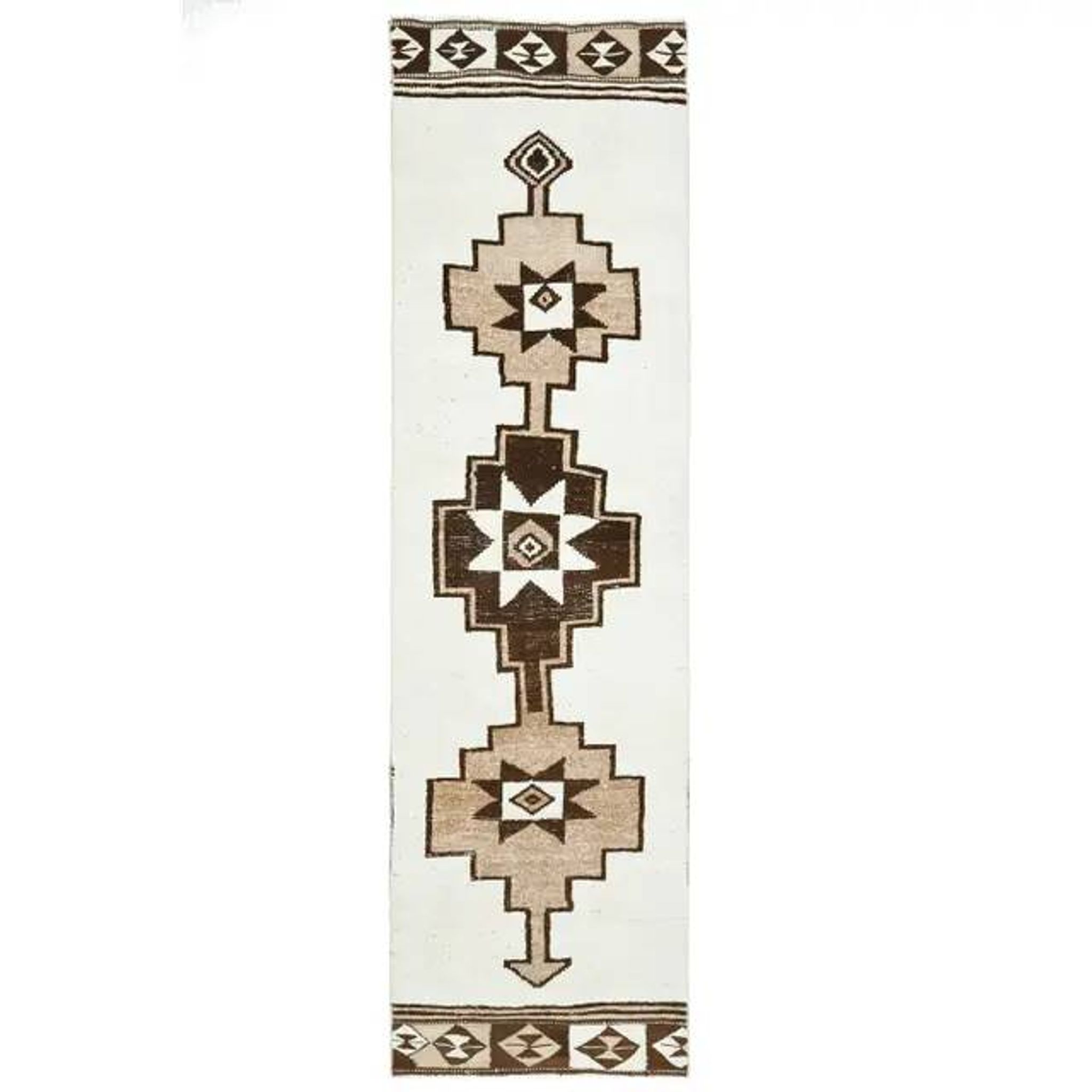 1970s Vintage Turkish Hand-Knotted Wool Cotton Beige Runner Rug 85x310