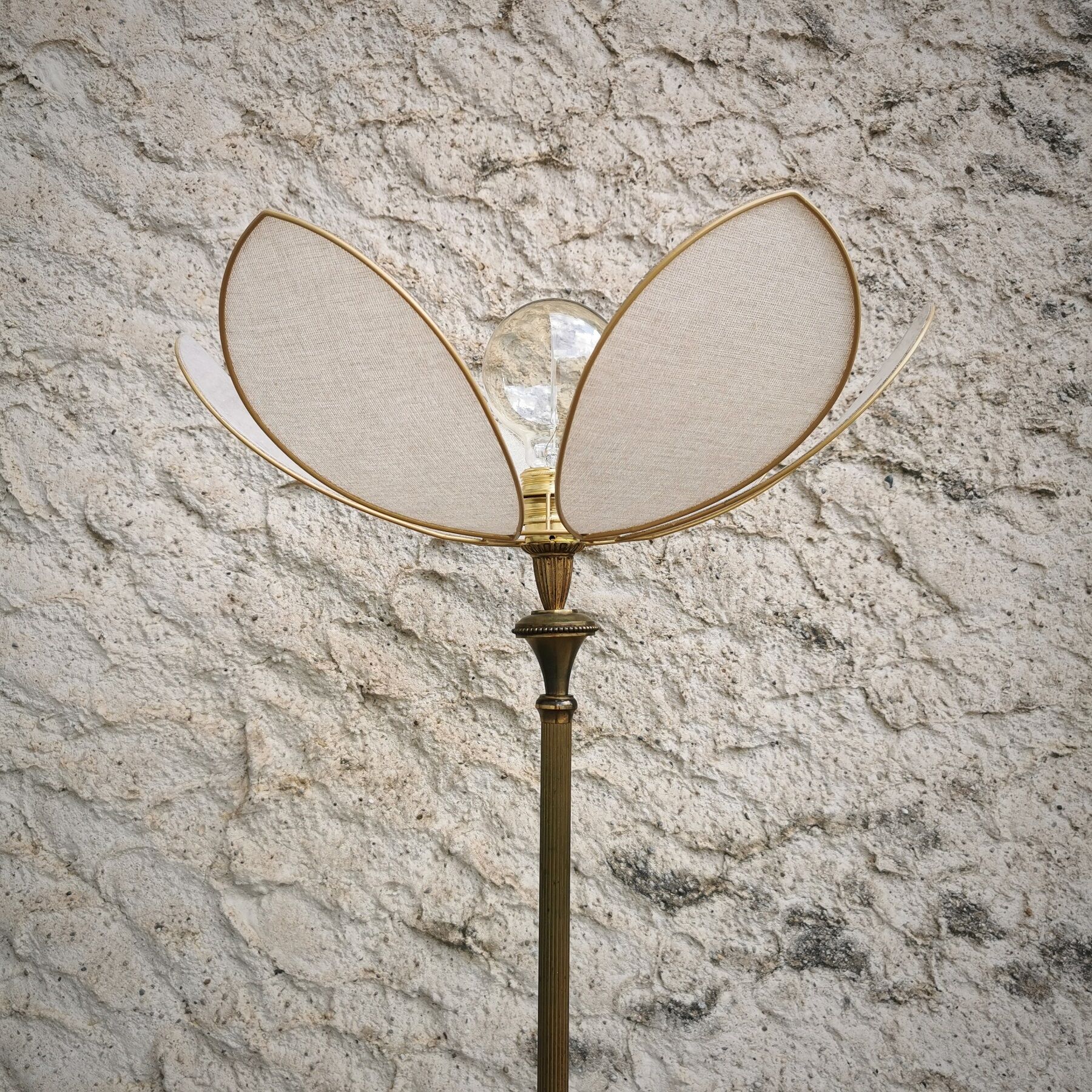 Brass foot floor lamp and petal flower lampshade