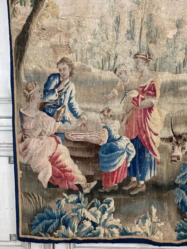 Tapisserie, scène champêtre, laine et soie, XVIIIème siècle