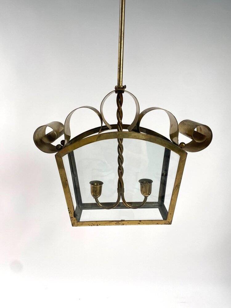Mid-Century Italian Brass Ceiling Lamp in the style of Fontana Arte, 1950s