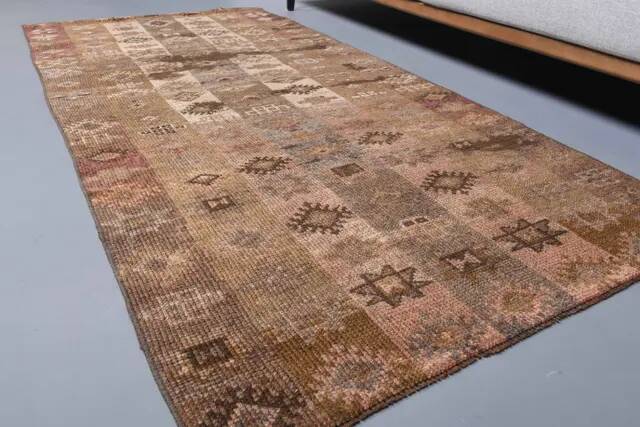 Vintage Turkish Hand-Knotted Wool Cotton Brown Runner 94x203