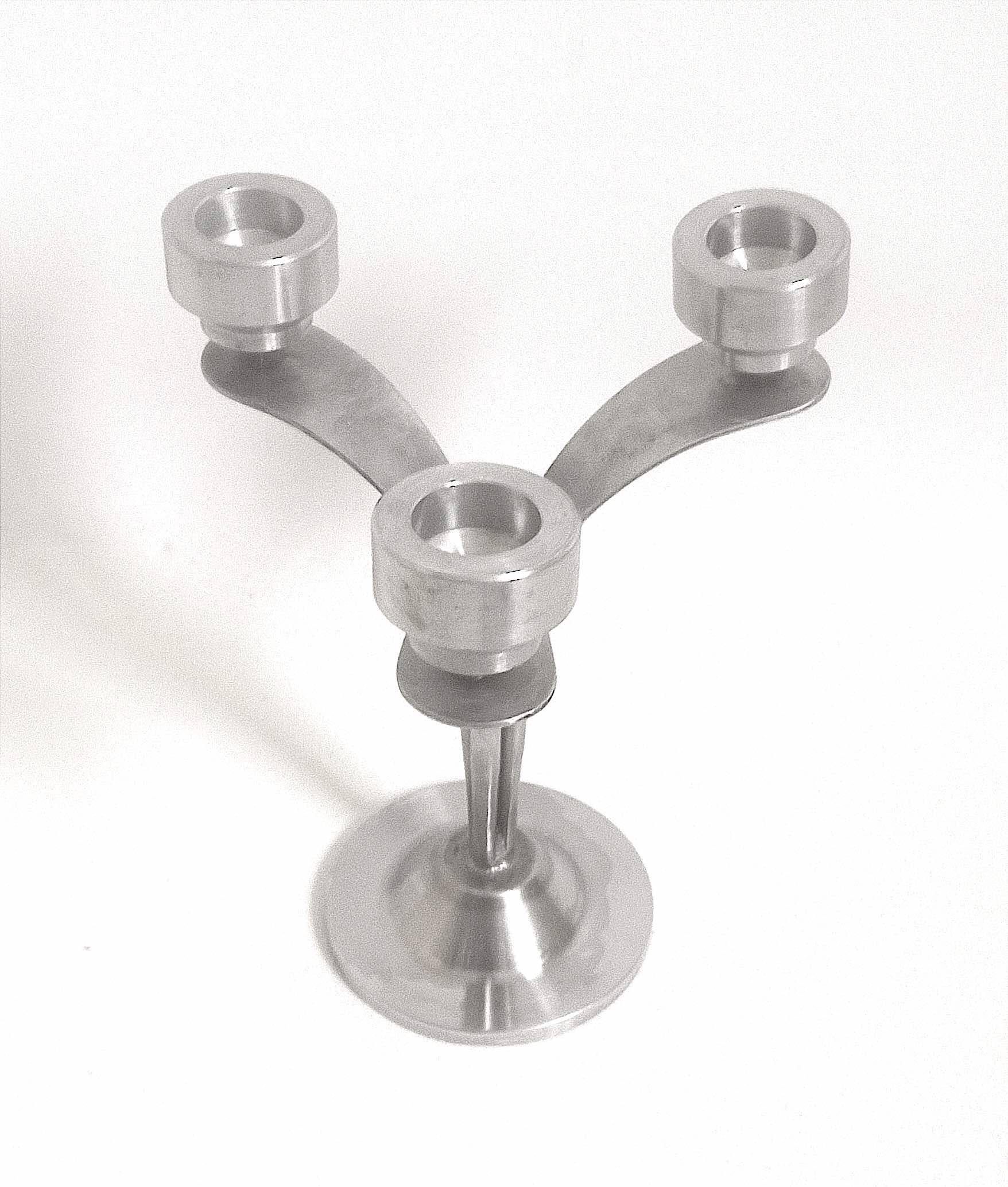 3-light solid stainless steel chandelier Height 22.5 cm Late 1960s