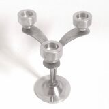 3-light solid stainless steel chandelier Height 22.5 cm Late 1960s