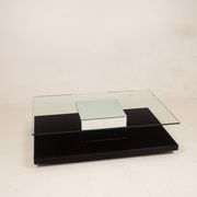Cidue Mid Century Italian Black Lacquer, Mirror and Glass Coffee Table 1970