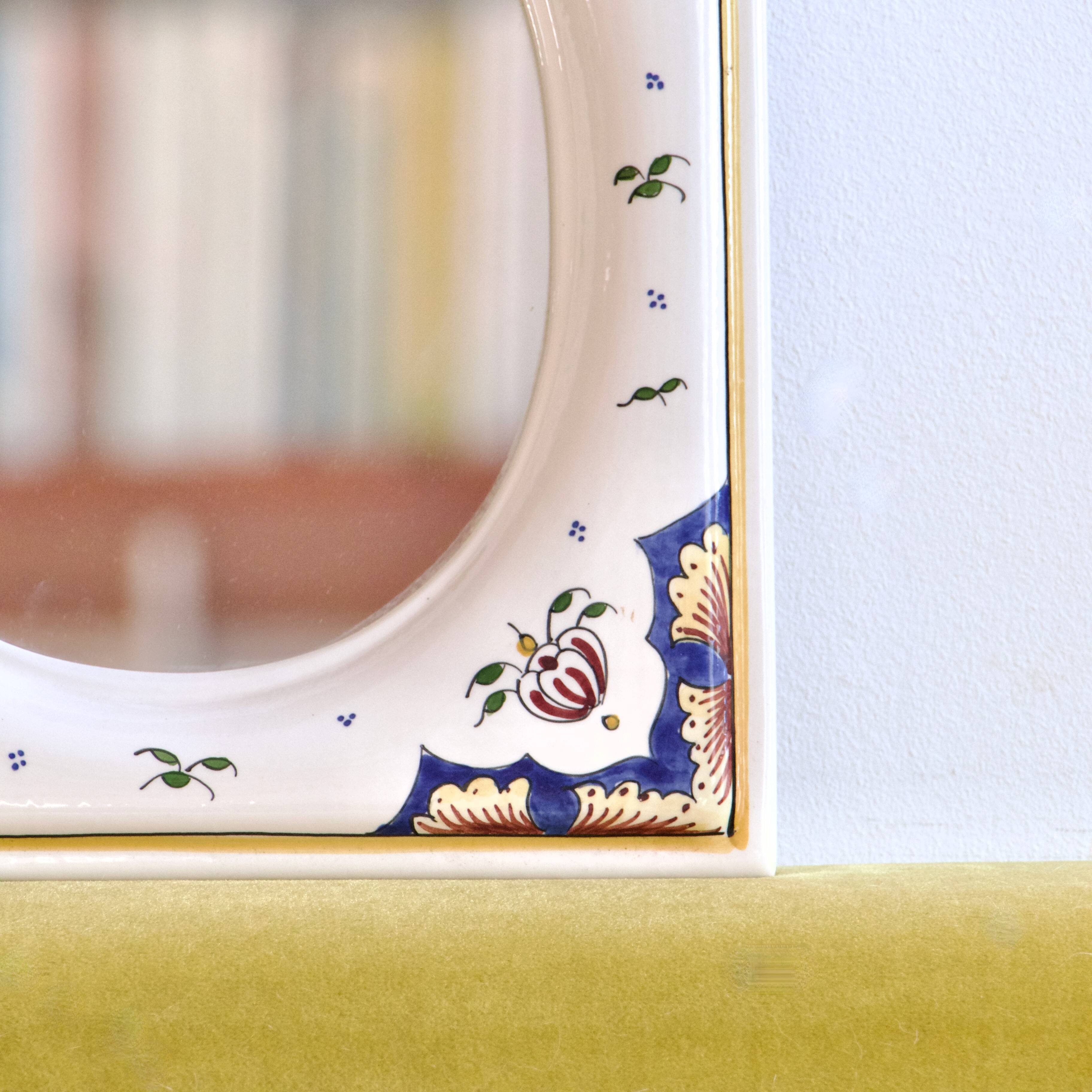 Hand painted ceramic mirror from Desvres
