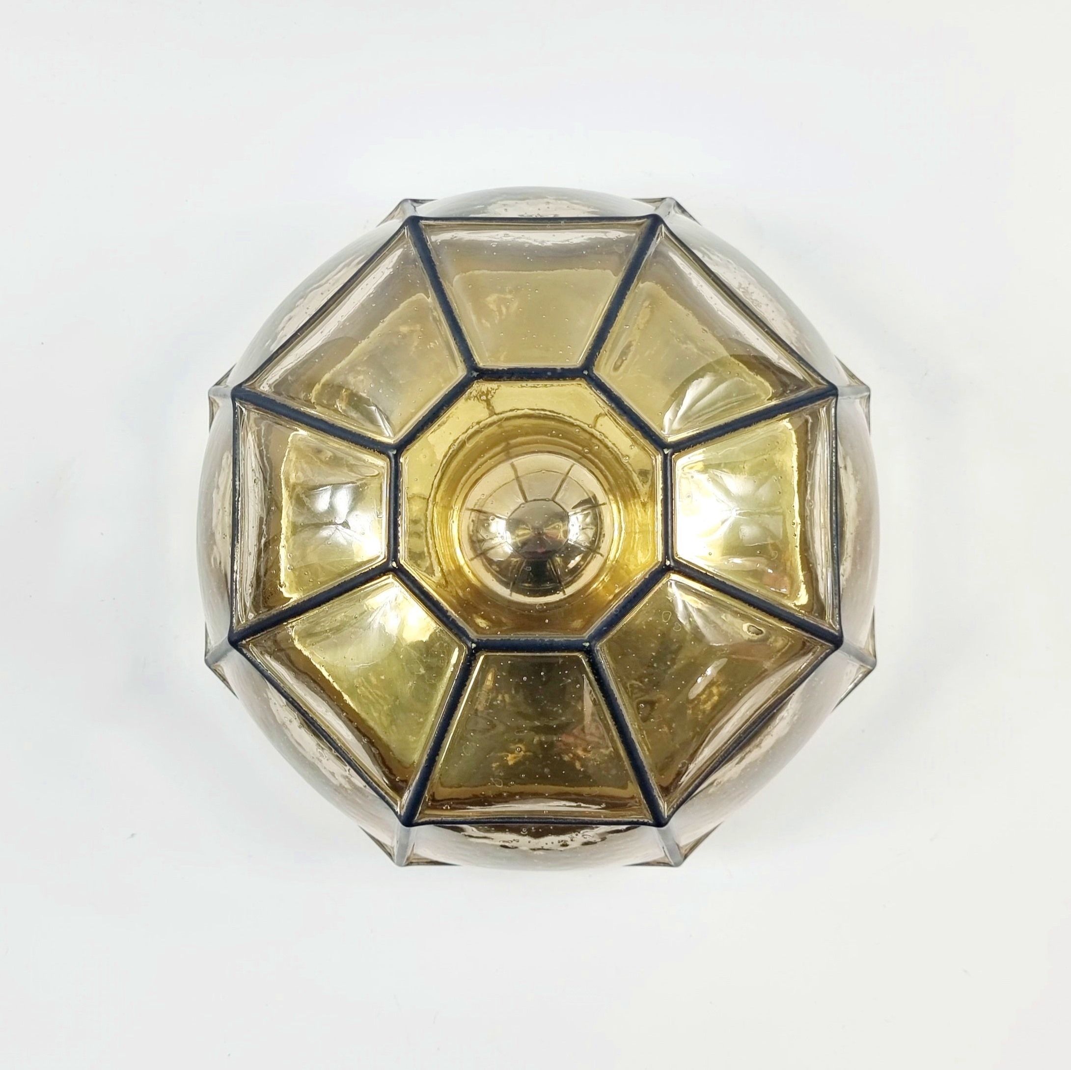 Pair of mid-century minimalist iron & glass flush mounts / ceiling lamps from limburg, germany, 1960