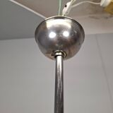 1930s Czech Art Deco Blue Opaline Glass and Chrome Four-Light Chandelier