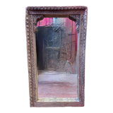 Miroir Inde Rajasthan dans un ancien encadrement  en bois de Teck 18ème superbe usure et patine