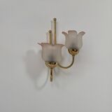 Vintage wall light, brass and frosted pink moulded glass, France, 1980.