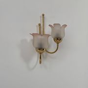 Vintage wall light, brass and frosted pink moulded glass, France, 1980.