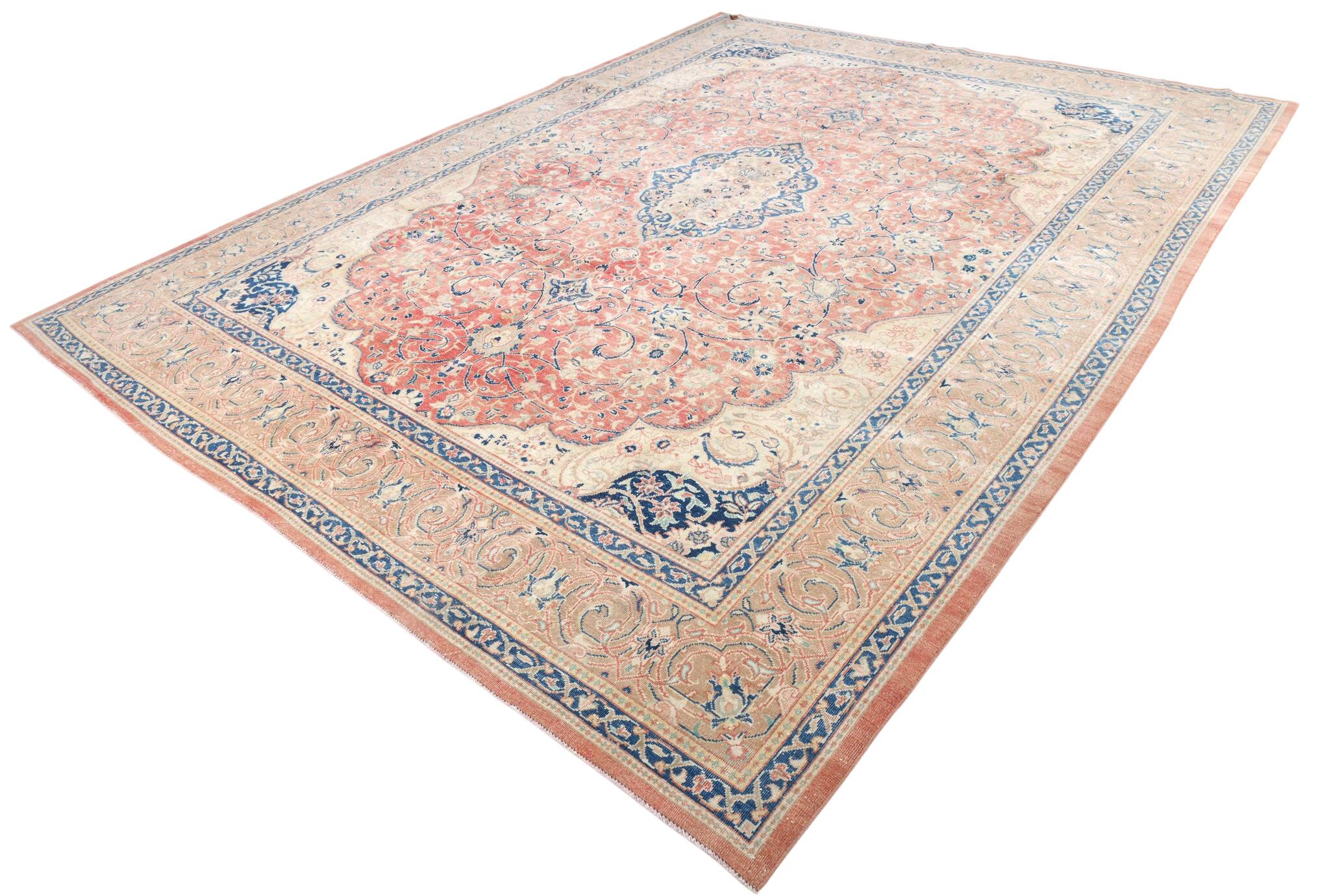10x13 Tapis Persan Buda Ancien à Médaillon Floral Noué Main, 310x404Cm