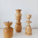 Set of 3 Scandinavian turned wooden candle holders