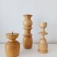Set of 3 Scandinavian turned wooden candle holders