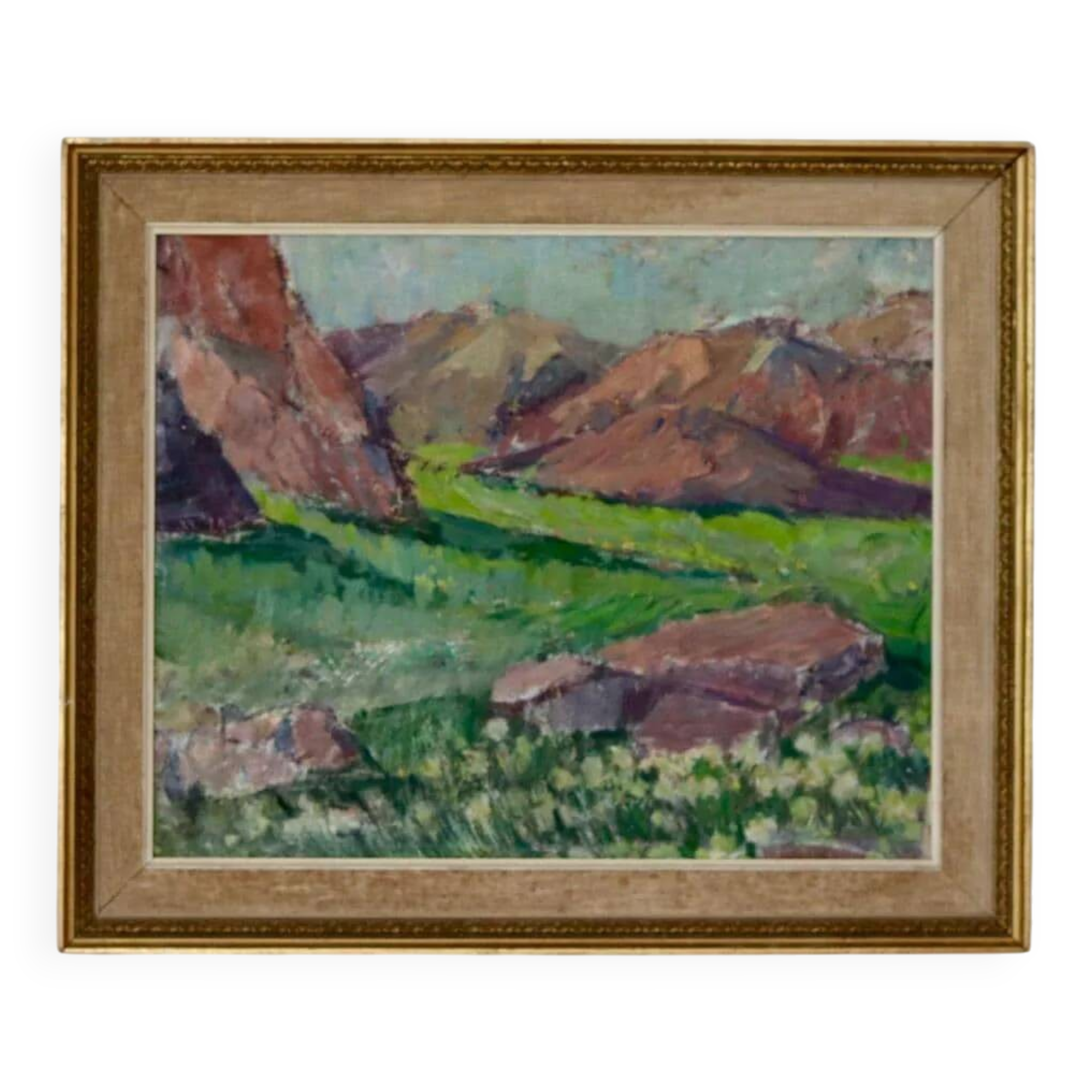 Mid-century oil painting "Mountain Scene"