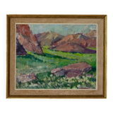 Mid-century oil painting "Mountain Scene"