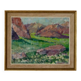 Peinture à l'huile du milieu du siècle « Scène de montagne »