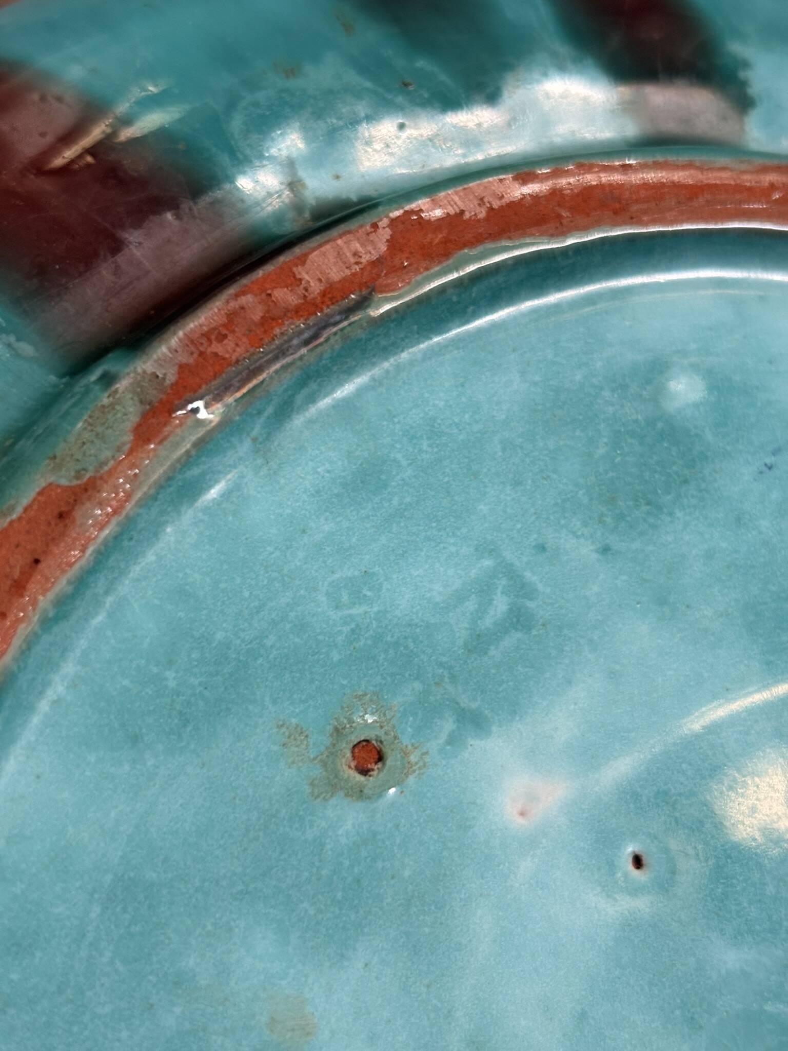 Empty Pocket Bowl Ceramic Pottery Bavent Turquoise Violet Glaze