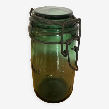 Bocal en verre vert ancien l'Idéale 1/2 litre (4)