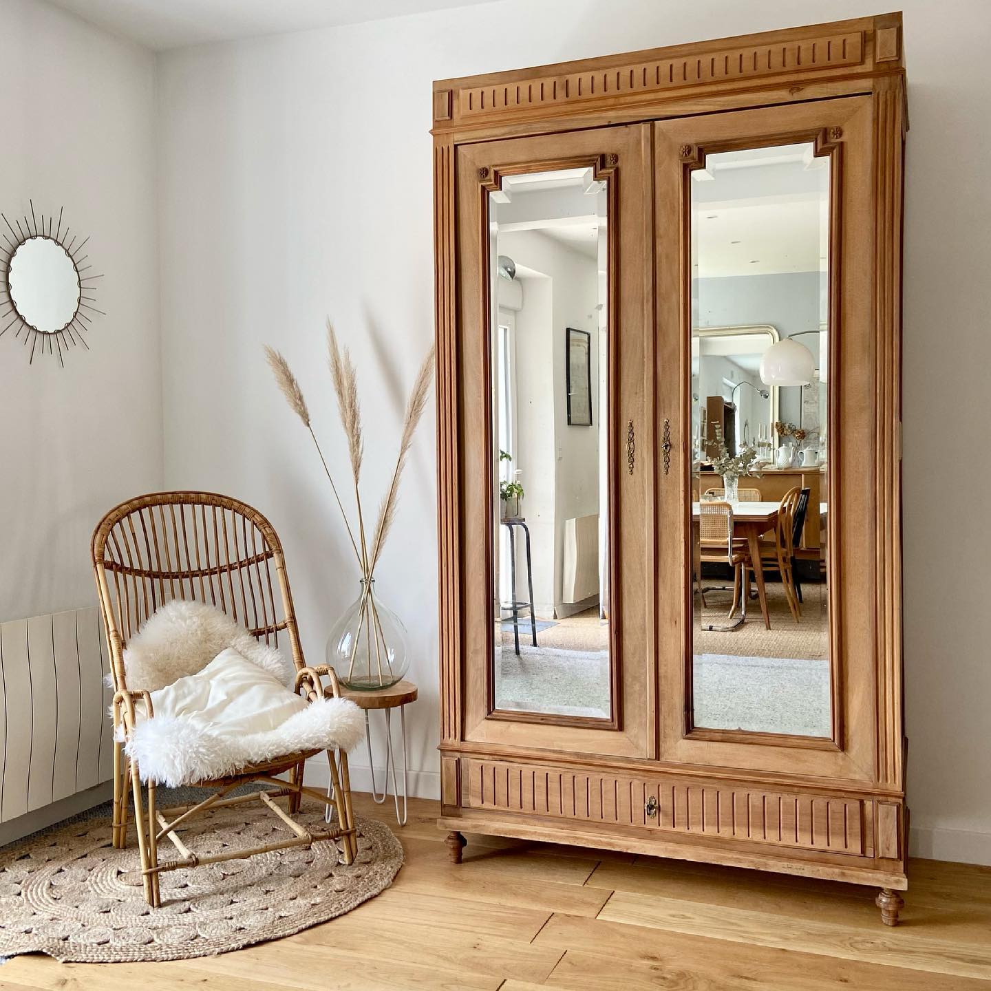 Louis XVI style cabinet in raw solid walnut