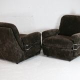 Pair of armchairs "Space Age", brown velvet and steel, France, circa 1970.