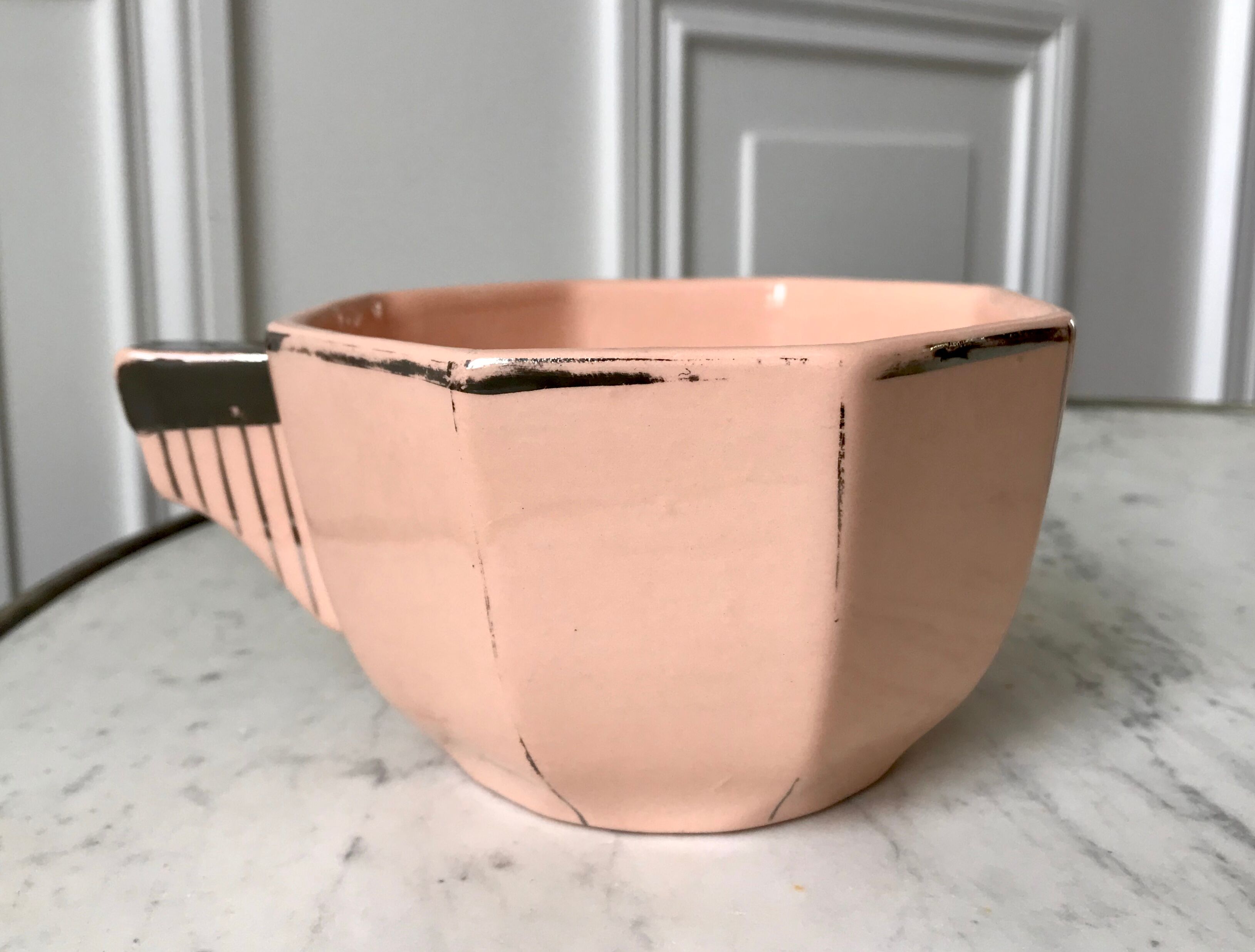 Art Deco cup powder pink Longwy 50s