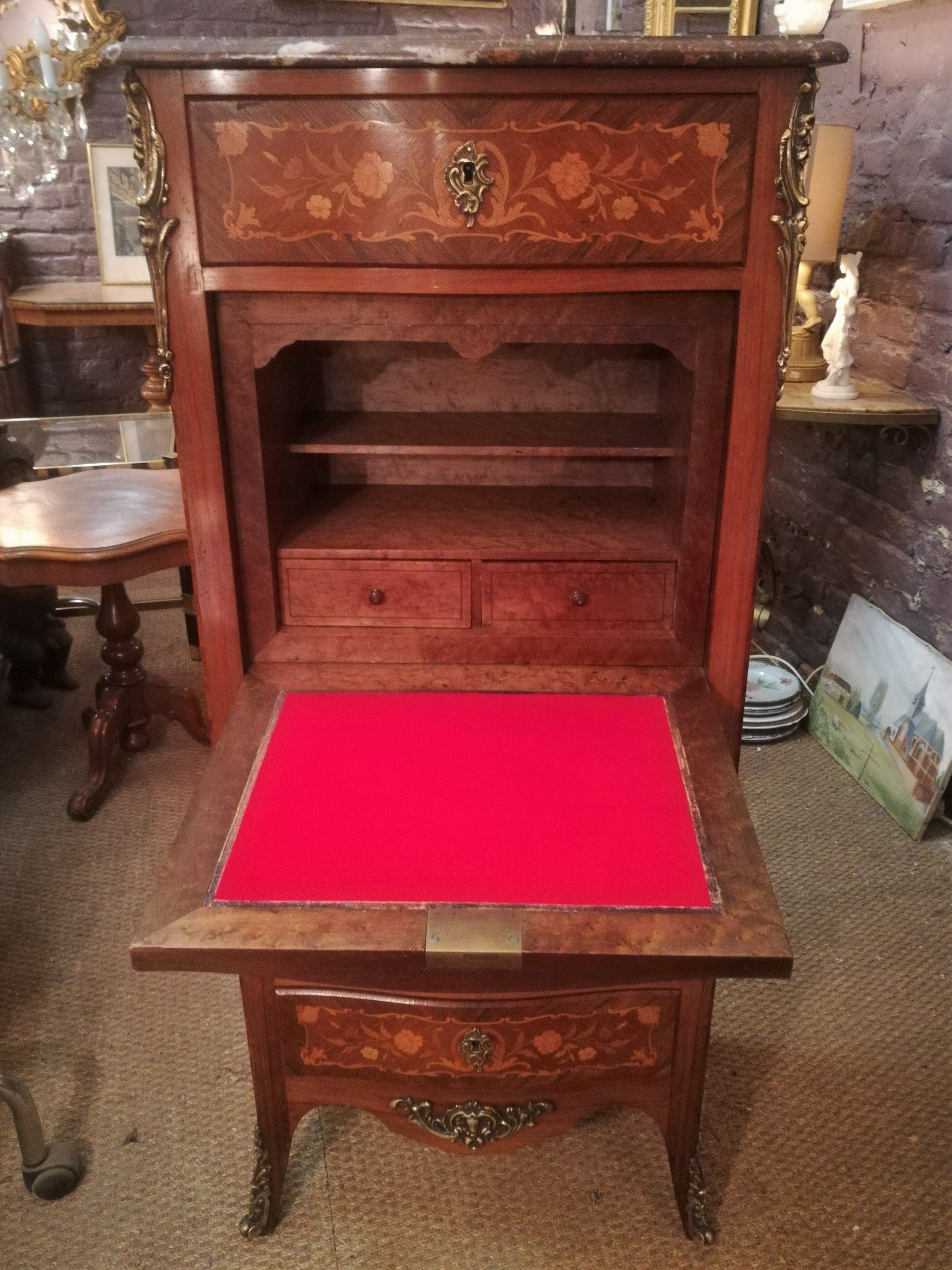 19th-century secretary in marquetry and marble