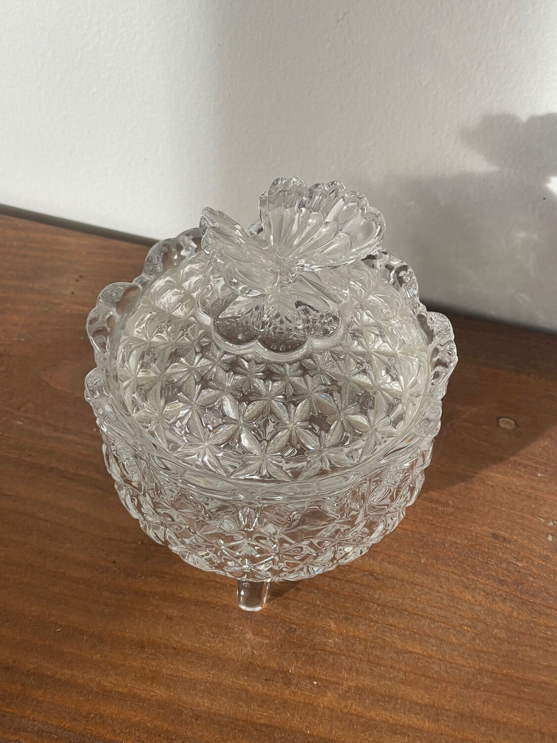 Crystal sugar bowl with butterfly motif