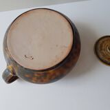 Set of teapot + 5 cups + 6 saucers in ceramic signed CB (Signature to be identified)