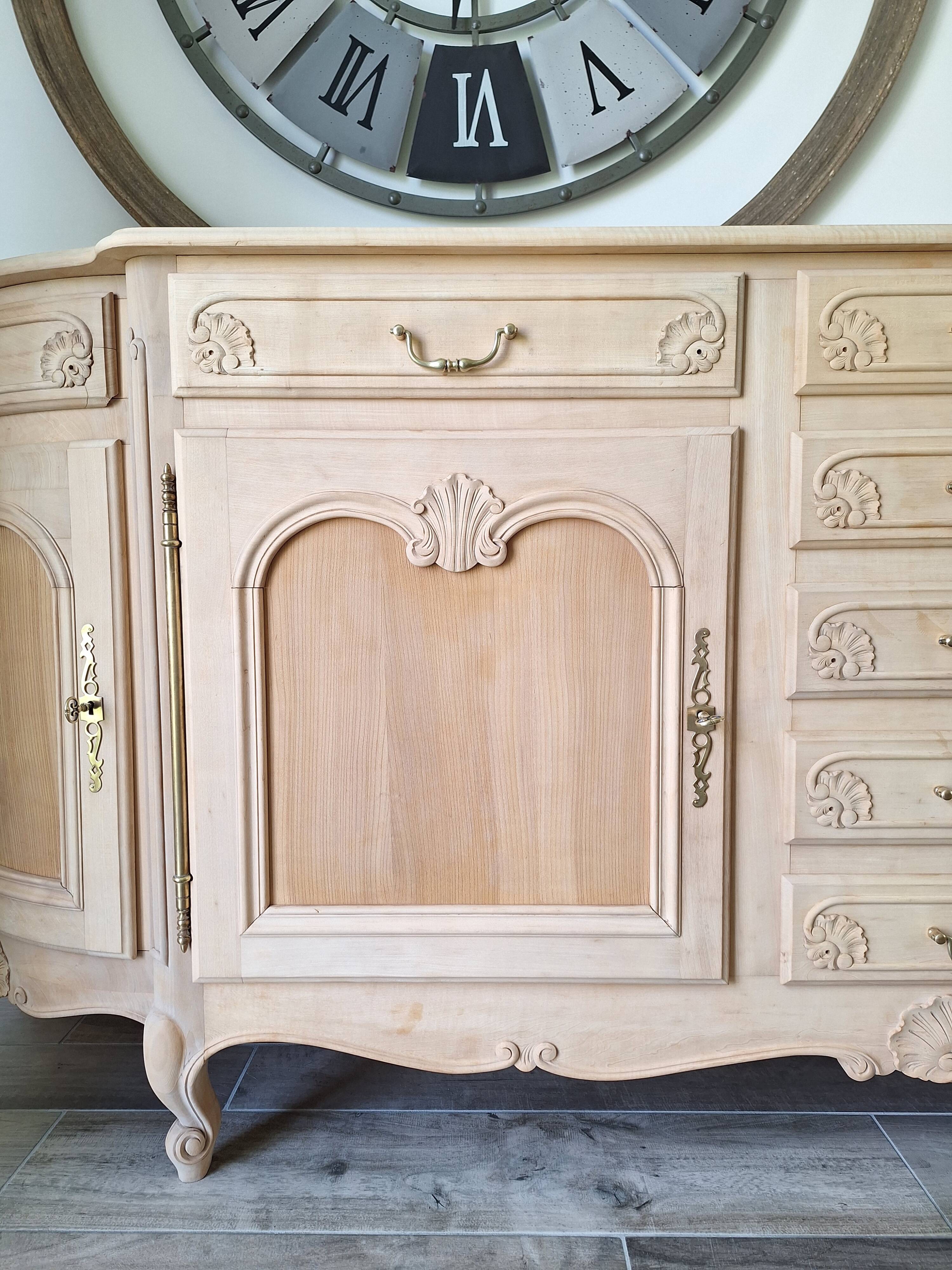 Low buffet in renovated solid cherry wood – Revisited Louis XV style – 250 cm