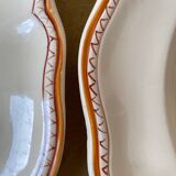 6 Plates and Dish with painted flowers Manufacture de Longchamp Model Monaco 1960s