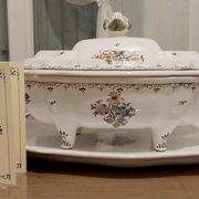 Soup tureen and dish signed Bondil from Moustiers, Provençal art pottery.