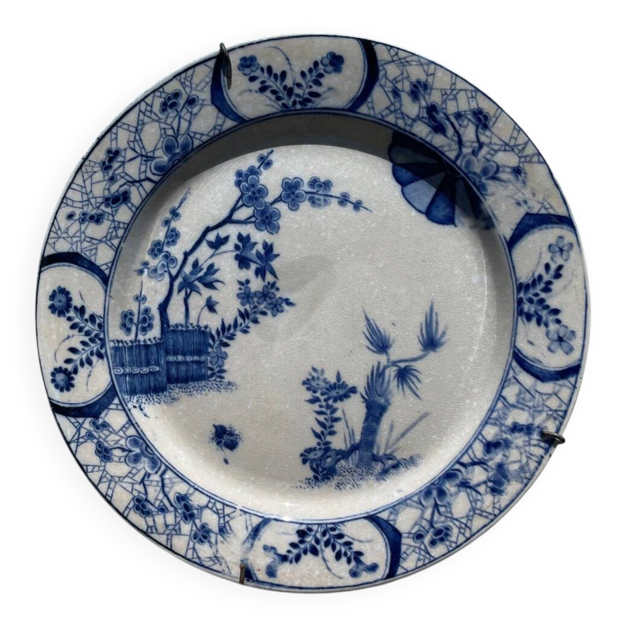 Creil and Montereau round dish in blue earthenware, "Japan" service