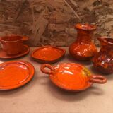 Old vallauris service 7 pieces empty pitchers pocket ceramic orange #a996