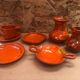 Old vallauris service 7 pieces empty pitchers pocket ceramic orange #a996