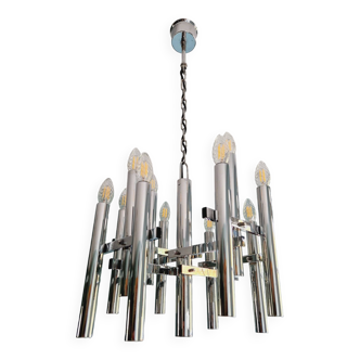 Lustre en métal chromé, design Sciolari, années 70